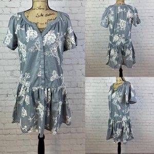 Versona Gray Embroidery Details Split Sleeve Dress